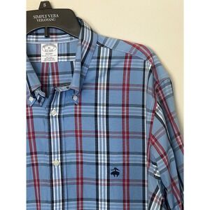 Brooks Brothers Regent Fit Blue Red Plaid Button Down Shirt Mens XL Cotton